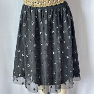 Ann Taylor Black Tulle Polka Dot Midi Skirt XS Mesh  Balletcore Party Skirt